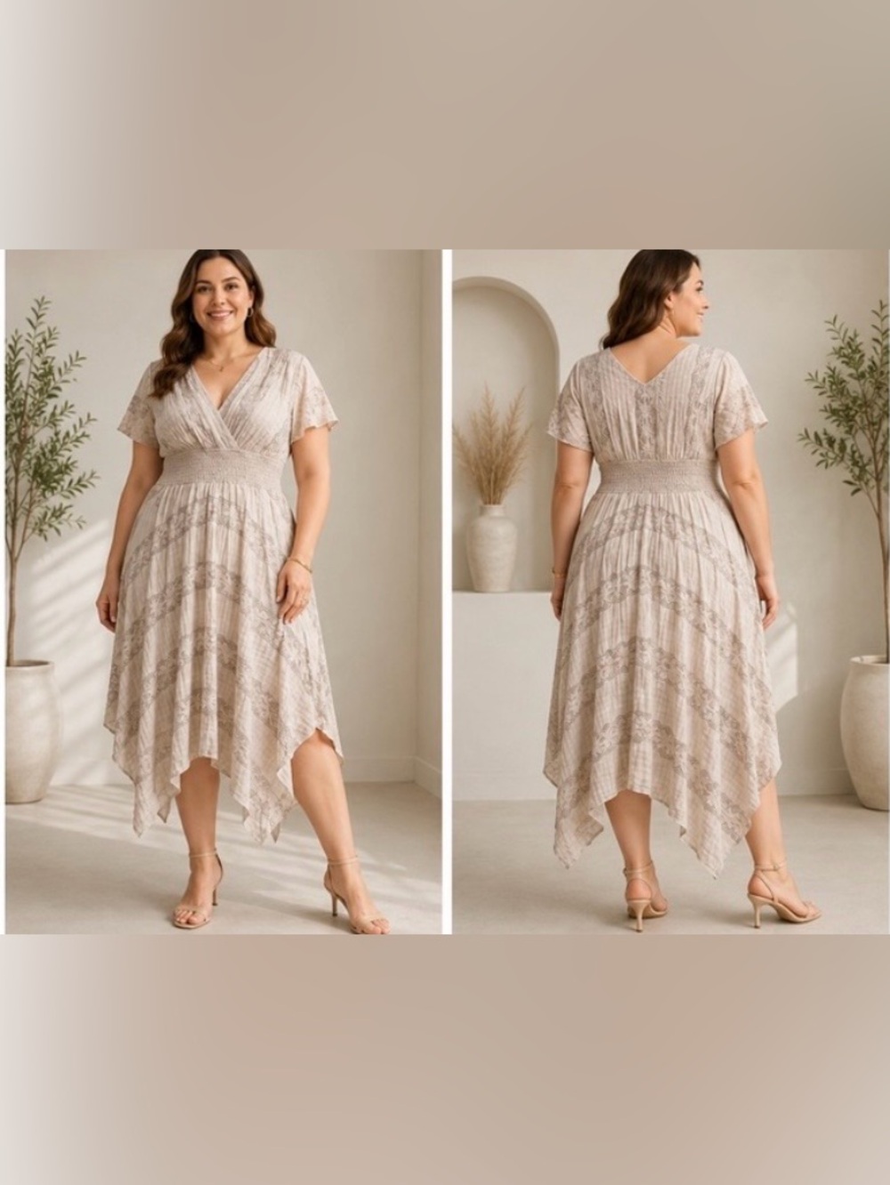 Rabbit Rabbit Designs Women’s Size 16 Stone Lace Handkerchief Midi Dress NWT